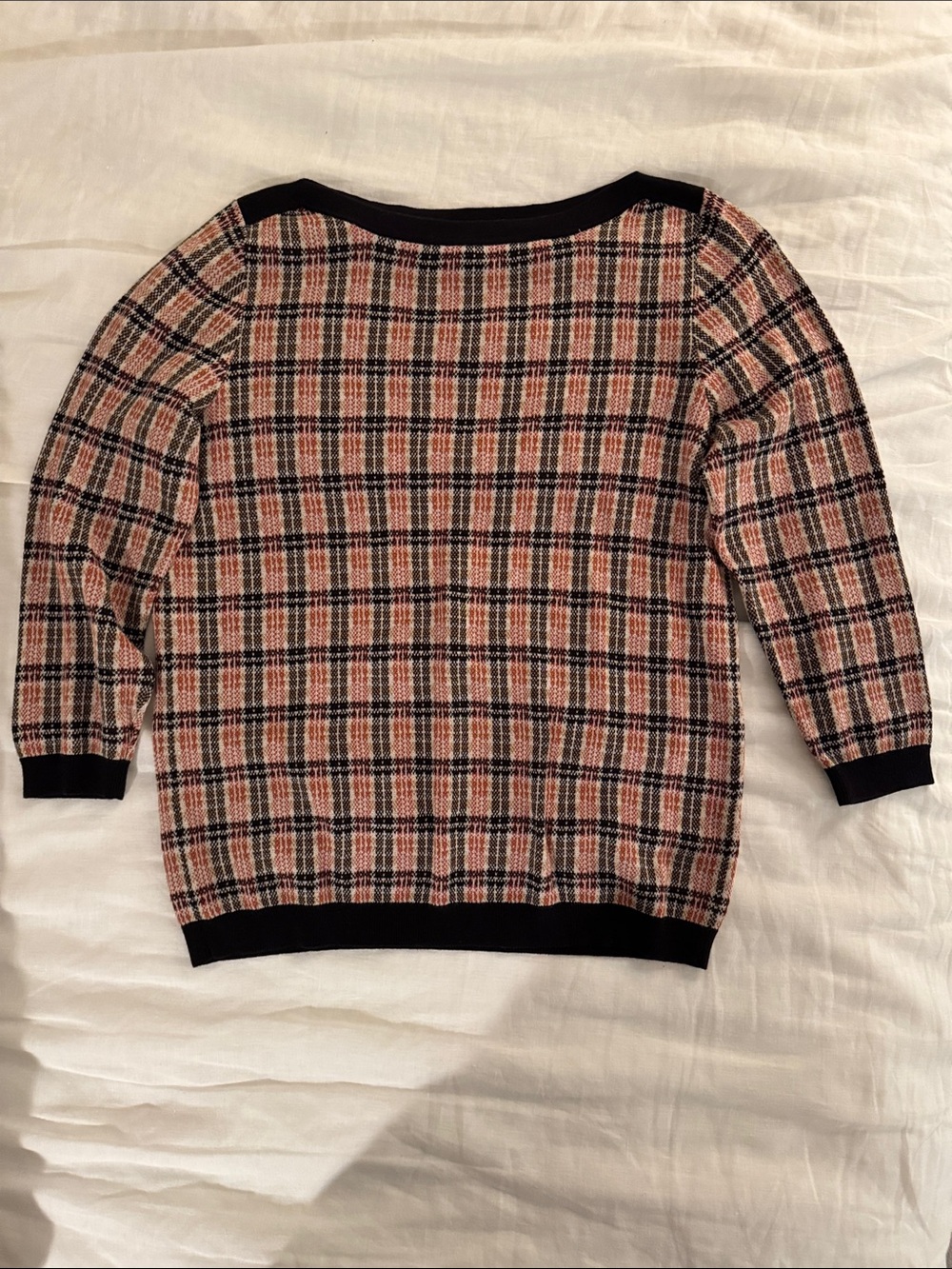 Ann Taylor Factory Rust and Black Plaid Sweater